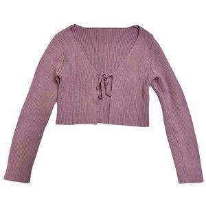 SHEIN Women’s Crop Cardigan Sweater Open Tie Front Ribbed Mauve size 4
